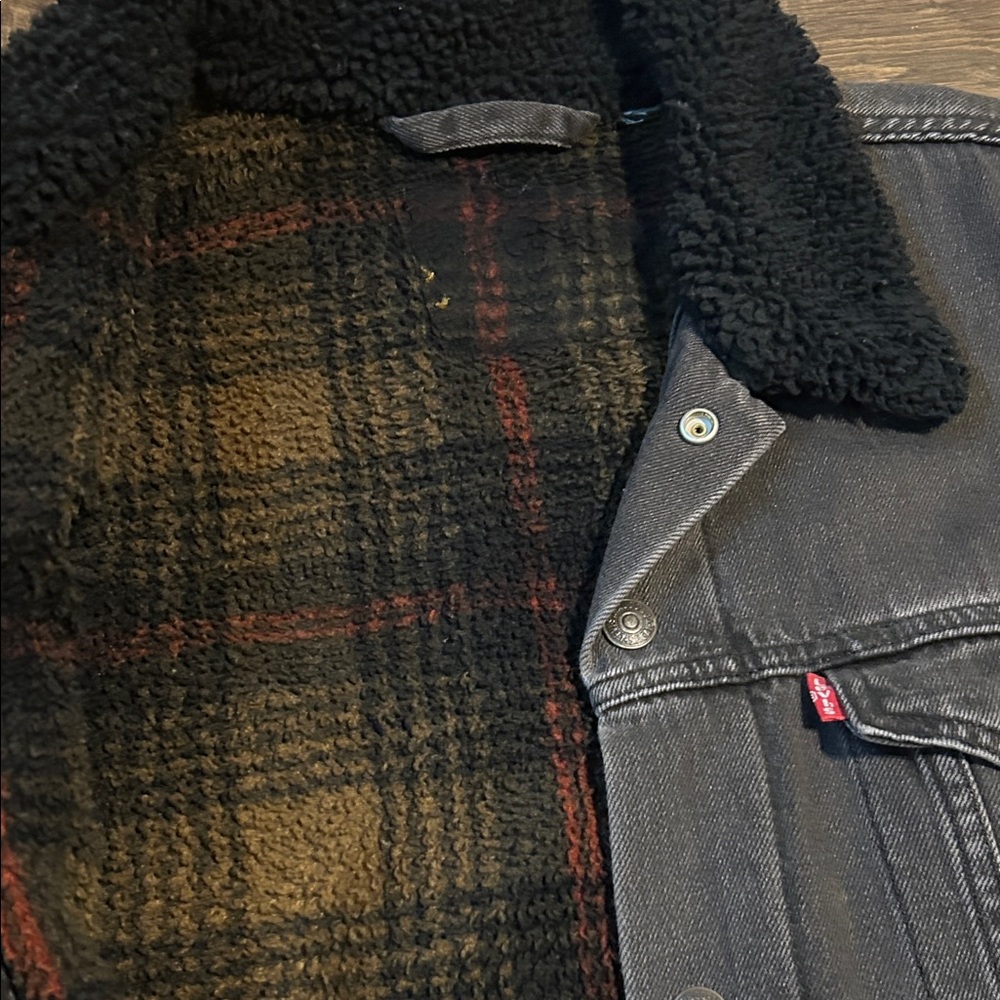 Levi's Charcoal Denim Jacket with Black Sherpa Collar - Picture 2 of 2